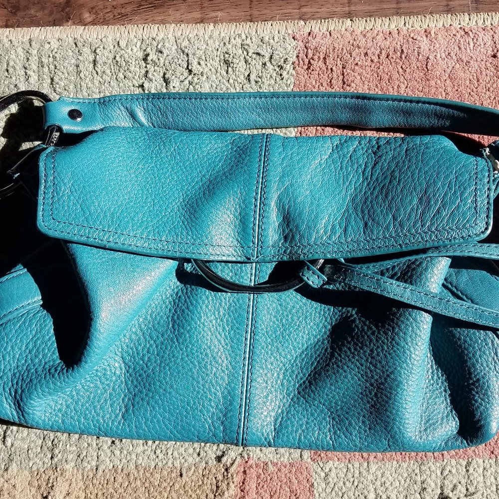 Blue Alfani Leather Croc Embossed Shoulder Bag